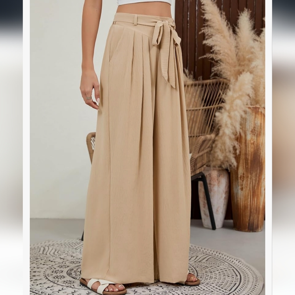 Womens Flowy Palazzo Pants High Waisted Wide Leg Trousers - Picture 3 of 5